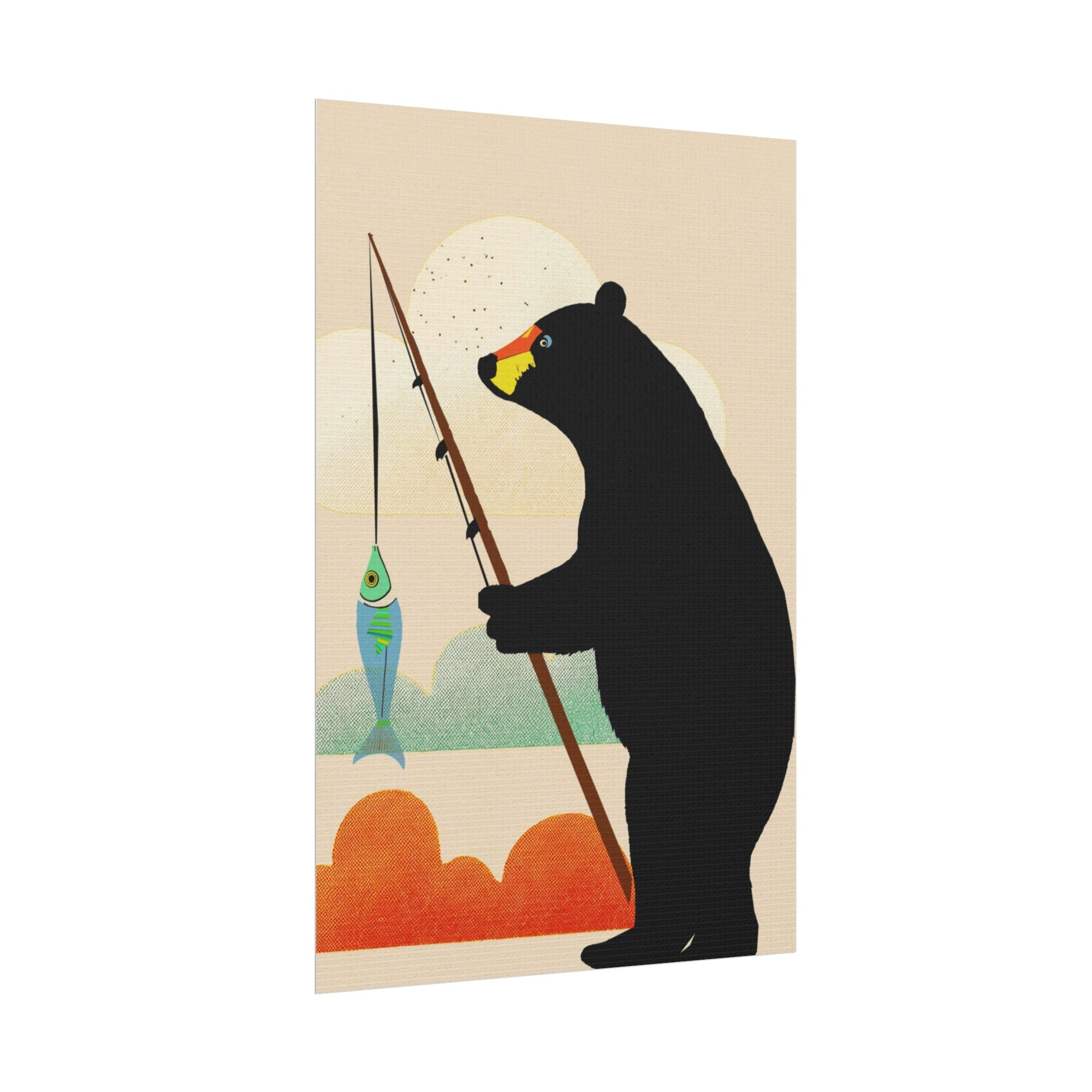 Fishing Bear with Catch Art Print Rolled Poster - Fishing, Bears