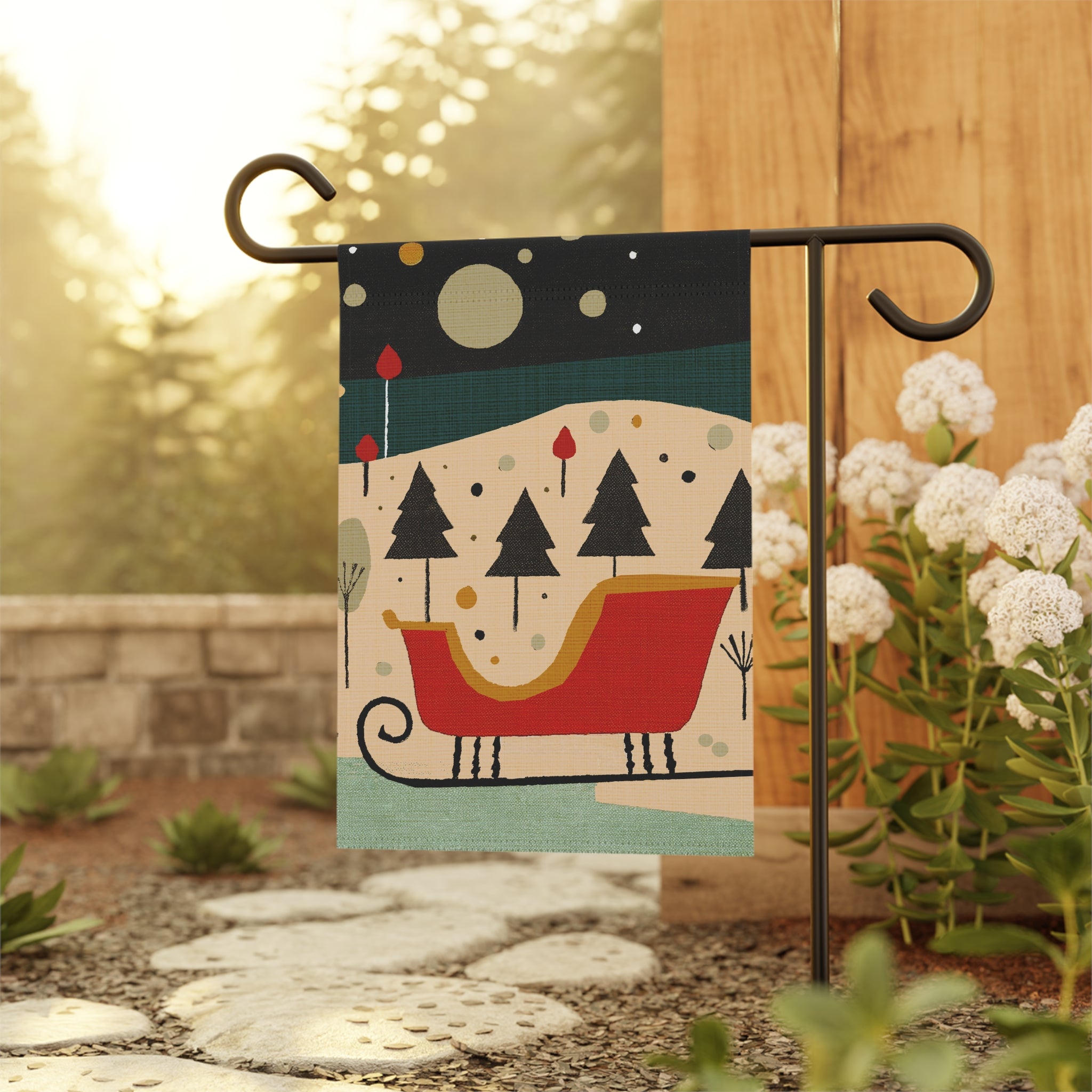 Seasonal Christmas Midwest Mod Magical Holiday Sleigh Outdoor House Flag Garden Banner