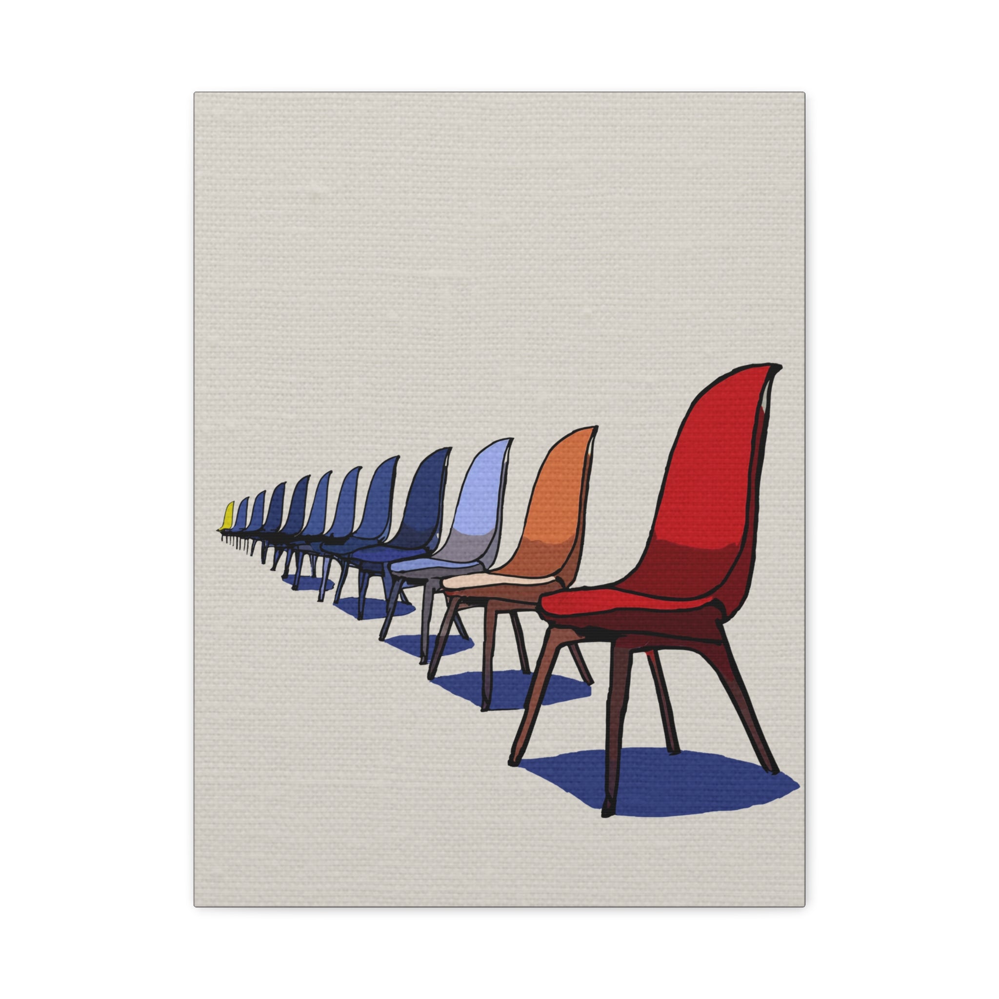 Midwest Modern Pop Art Style Mod Chairs in a Row Print - Matte Canvas, Stretched, 1.25"