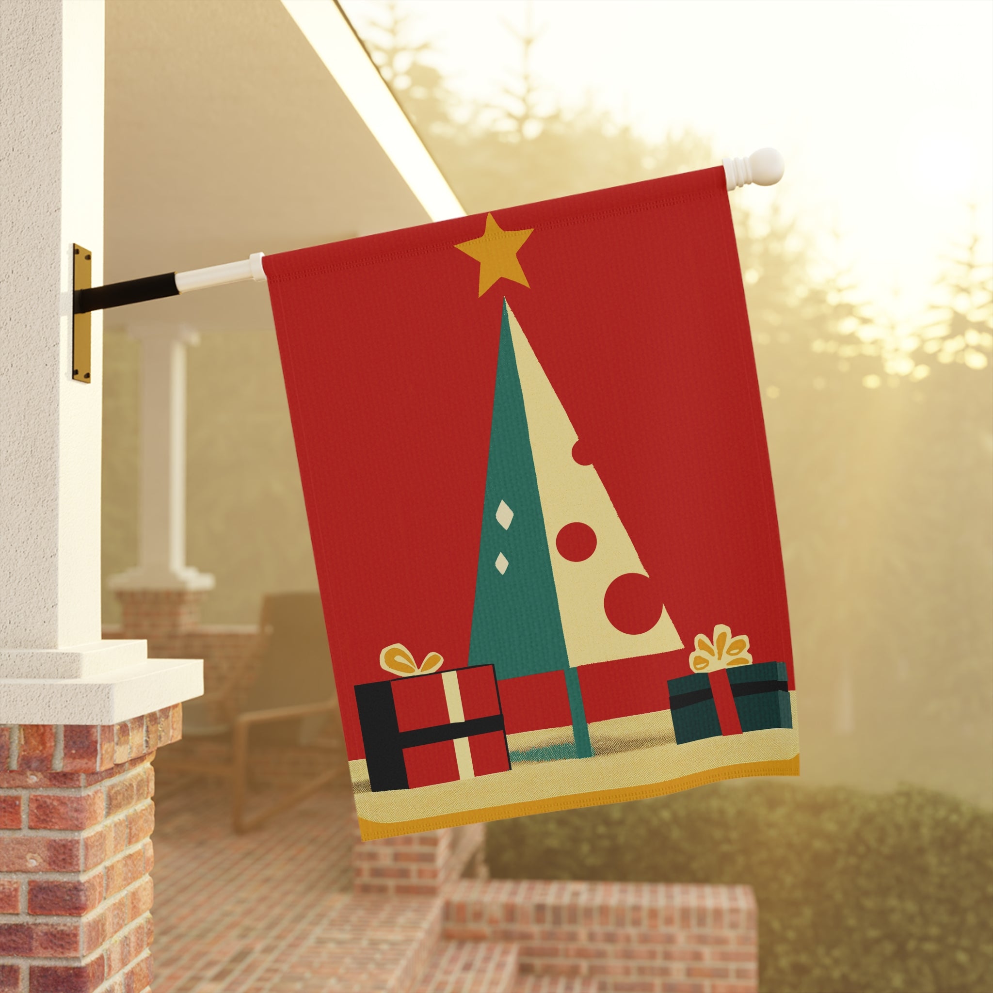 Seasonal Christmas Midwest Mod Tree and Gifts Outdoor House Flag Garden Banner