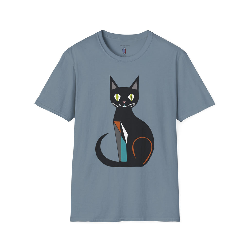 Modern Black Cat Graphic Art Tee - 100% Cotton T-Shirt