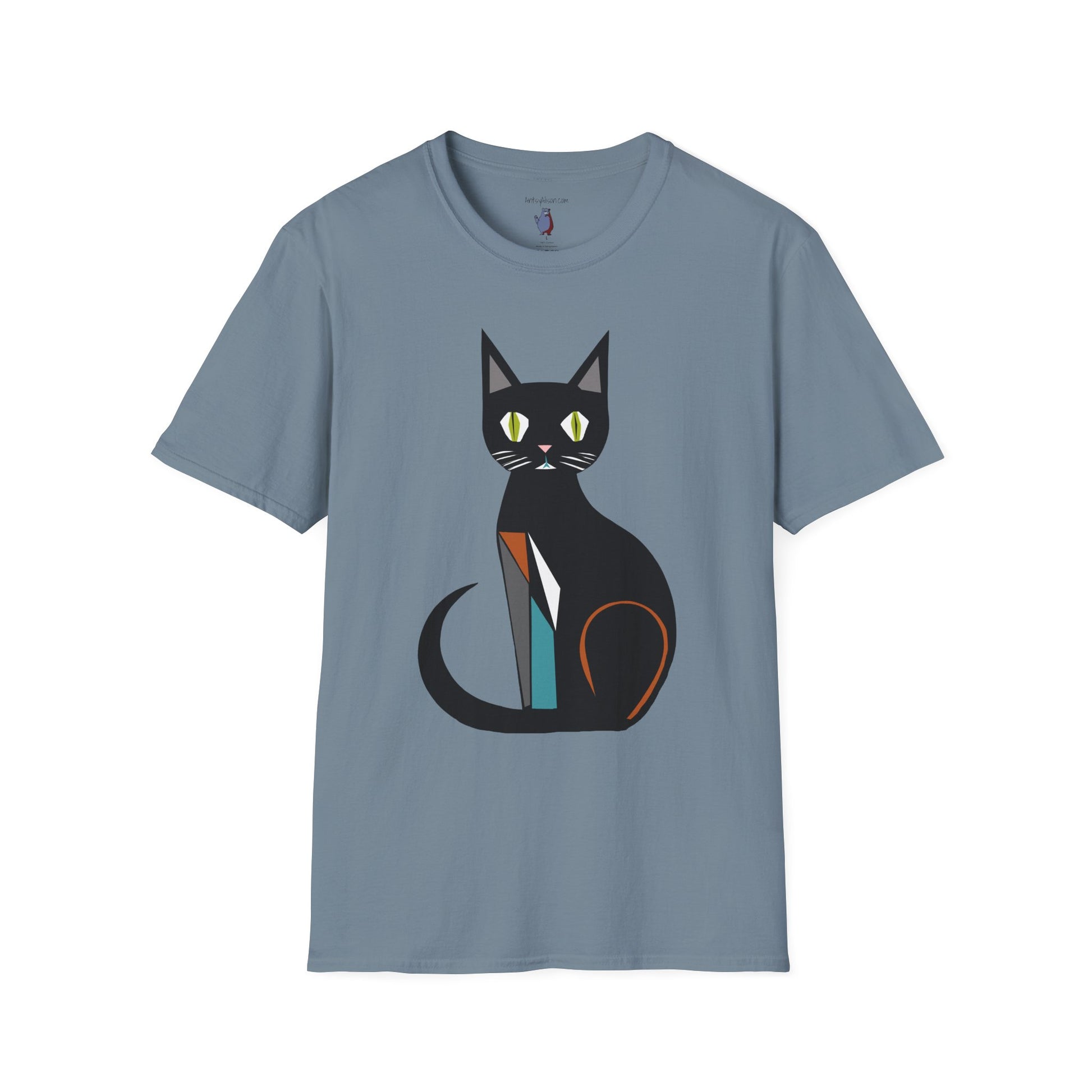 Modern Black Cat Graphic Art Tee - 100% Cotton T-Shirt