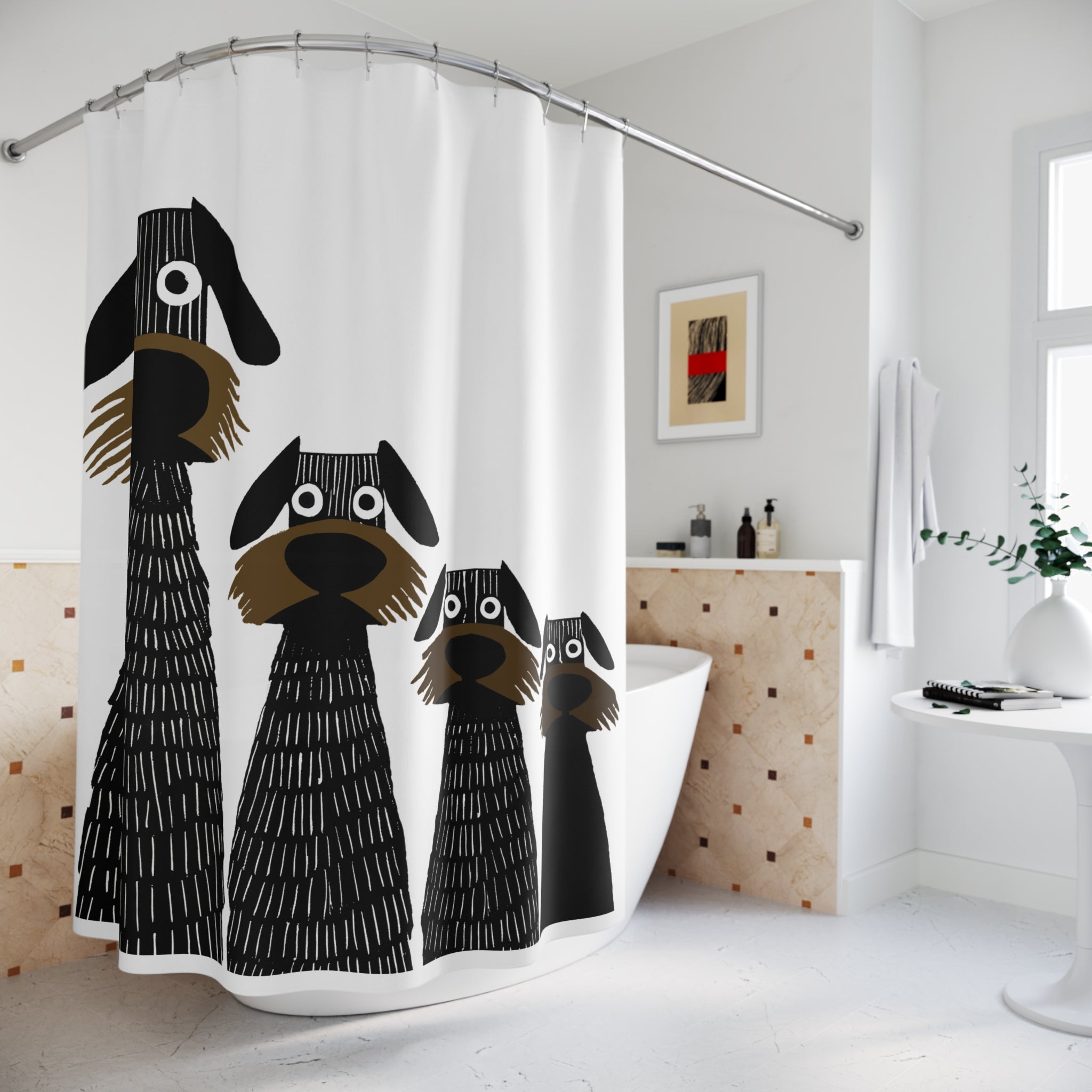 Retro Inspired Wide Eyed Dogs Shower Curtain Brown Gradient