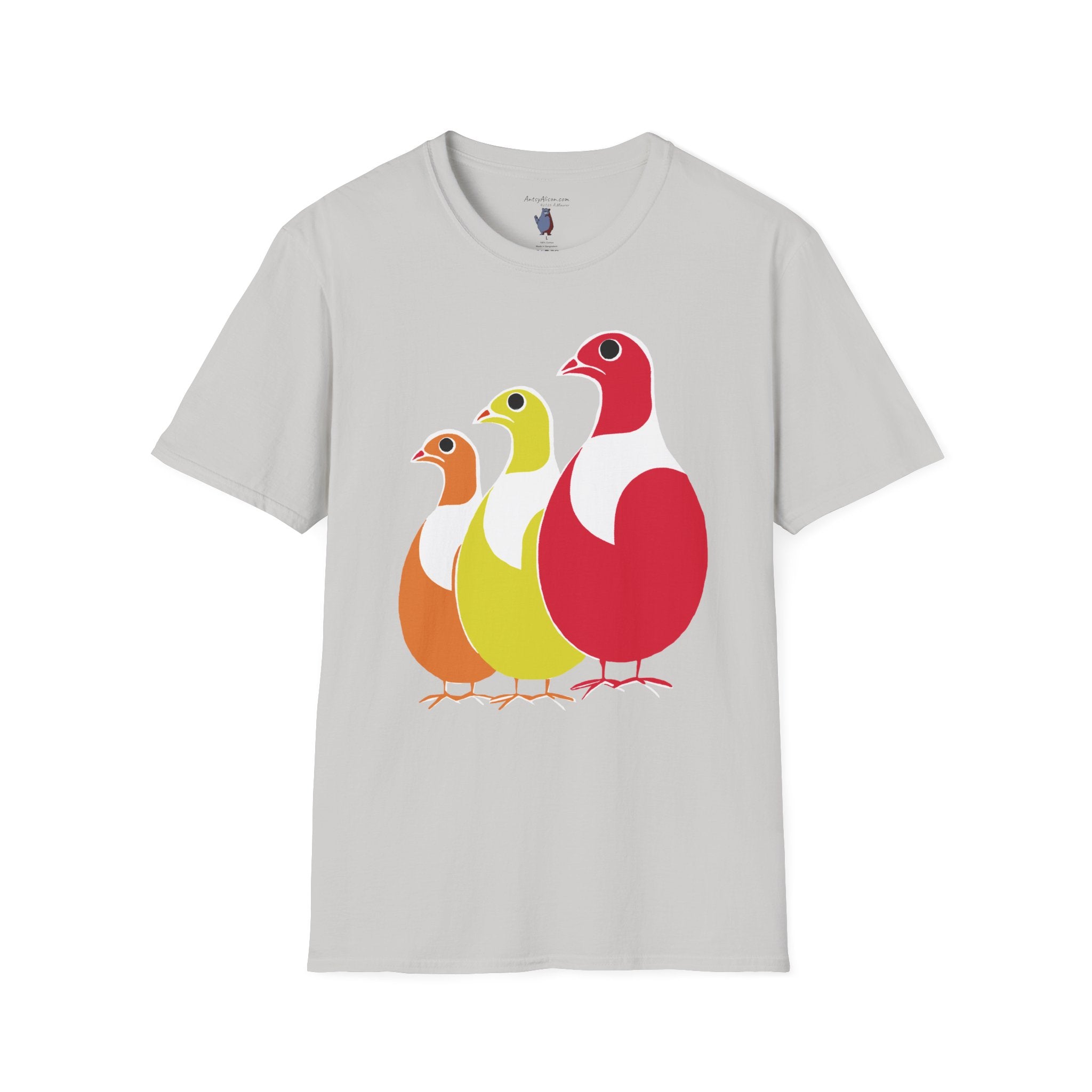 Midwest Modern Pop Art Partridge Trio in Reds - 100% Cotton Graphic Tee - animal lovers, cute, partridge, bird