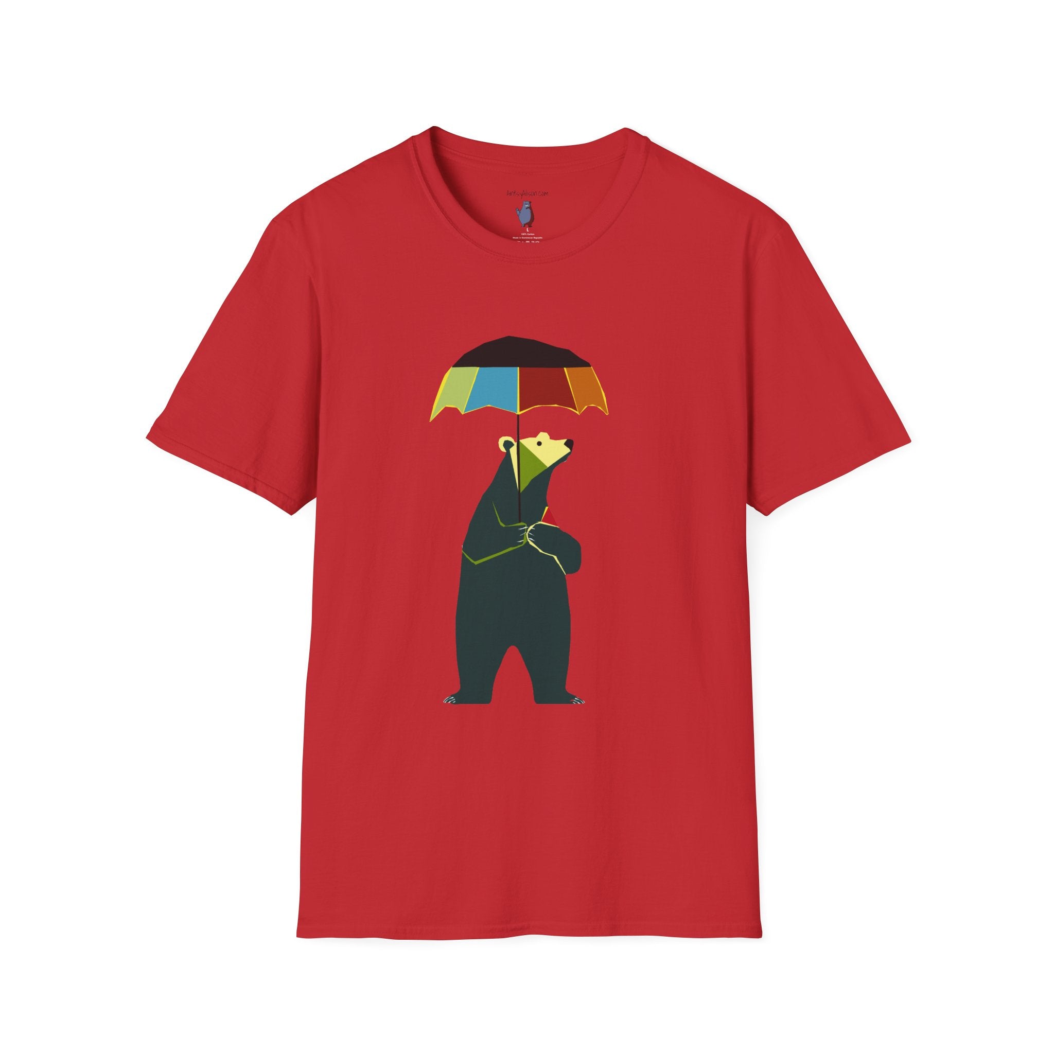 Modern Bear with Umbrella  - 100% Cotton T-Shirt
