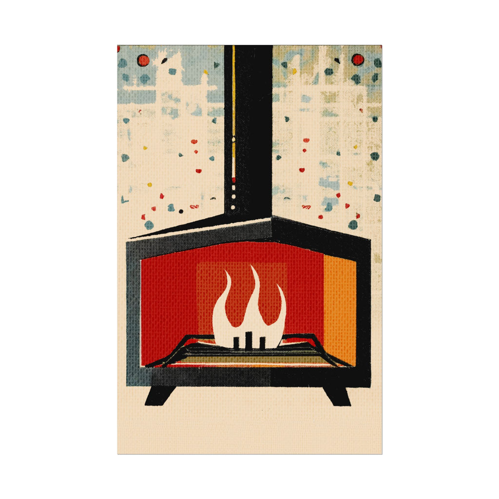 Mid Century Modern Fireplace Art Print Rolled Poster | Wall Art, Midwest Mod