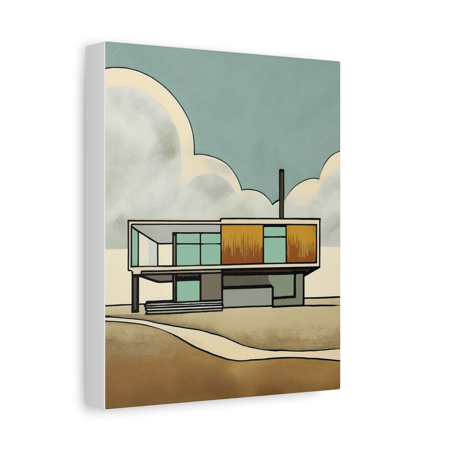 Mid Century Modern House on the Prairie - Matte Canvas, Stretched, 1.25"