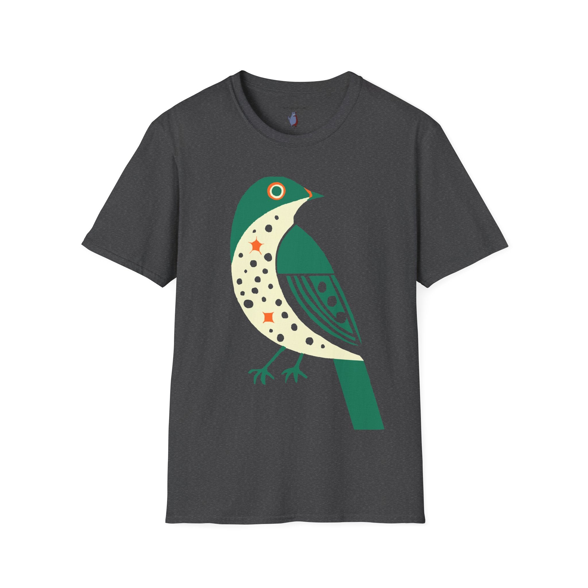 Green and Orange Moon Bird Graphic Art Tee - 100% Cotton T-Shirt
