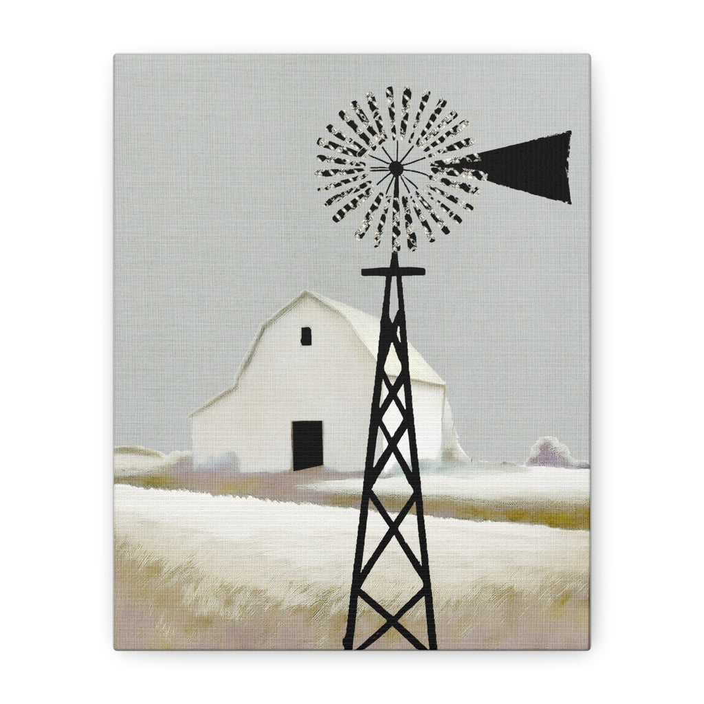 Midwest Modern Prairie Barn with Windmill - Matte Canvas, Stretched, 1.25"