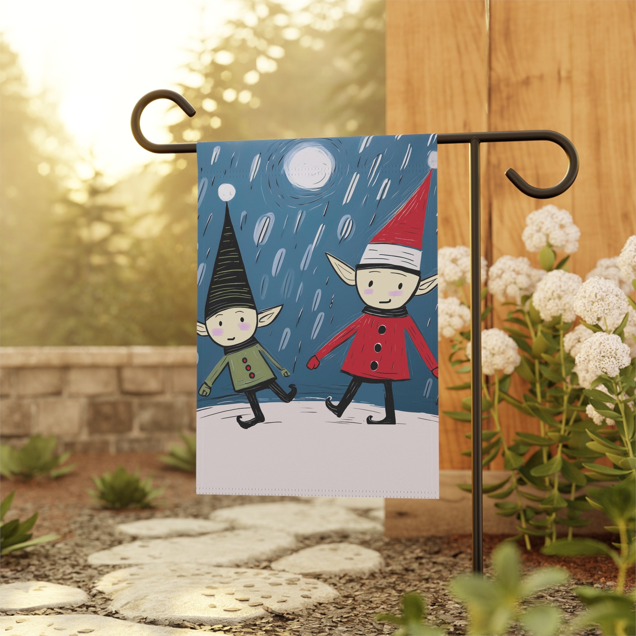Seasonal Christmas Midwest Mod Two Holiday Elves Outdoor House Flag Garden Banner