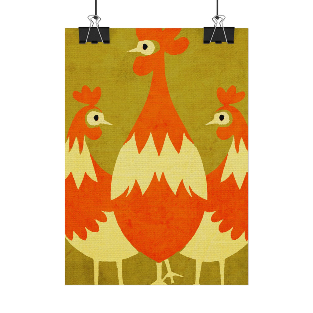 Midwest Modern Pop Art Chicken Trio Print Rolled Poster | Farmhouse Wall Art, Rustic Decor, Animal Print, Kitchen Decor, Gift For Chicken Lovers