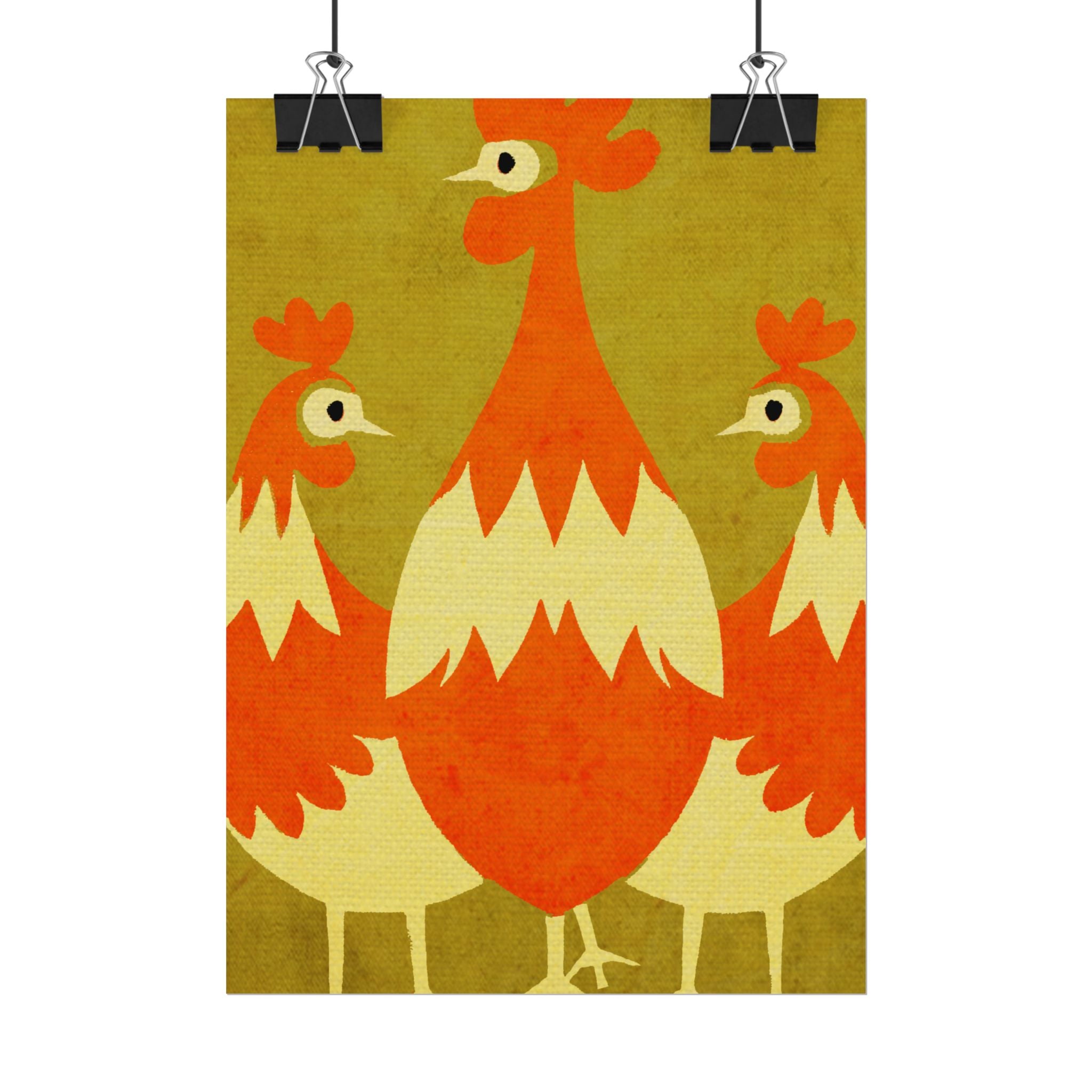 Midwest Modern Pop Art Chicken Trio Print Rolled Poster | Farmhouse Wall Art, Rustic Decor, Animal Print, Kitchen Decor, Gift For Chicken Lovers