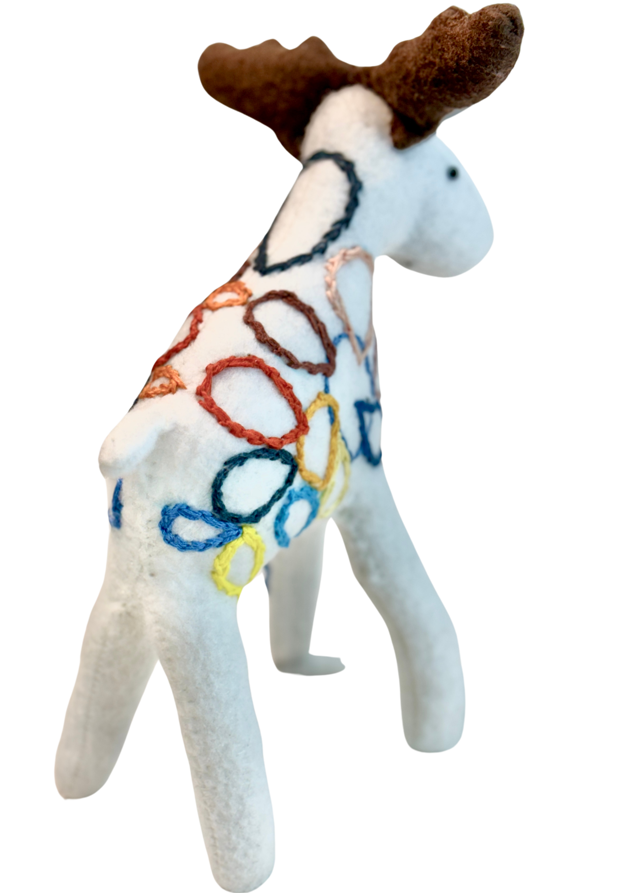 One of a Kind Embroidered Moose Soft Art Textile Plush Decor