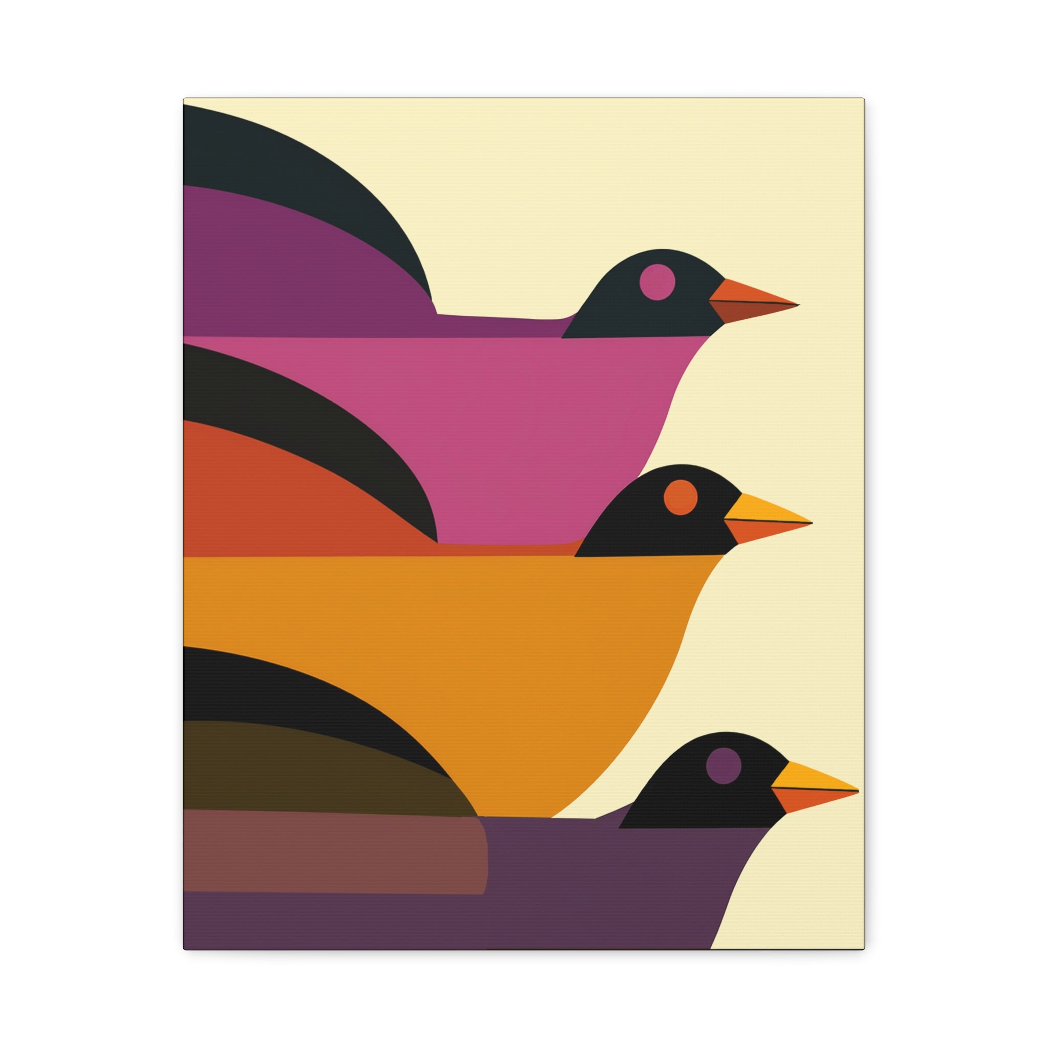 Midwest Modern Retro Bird Trio Pop Art Print - Matte Canvas, Stretched, 1.25"