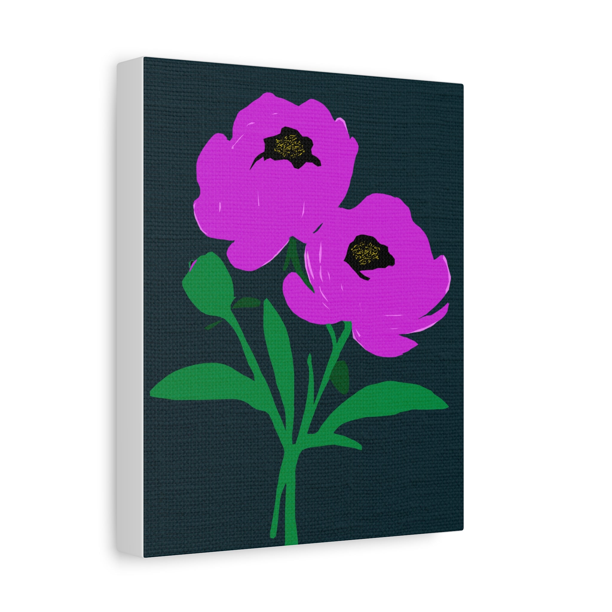 Modern Abstract Pink Peony Peonies with Navy Blue - Matte Canvas, Stretched, 1.25"