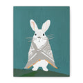 Midwest Mod Snowshoe Hare Bunny Rabbit with Blanket Winter Print- Matte Canvas, Stretched, 1.25", holiday decor, winter, cozy, snowshoe hare, bunny rabbit, blankets