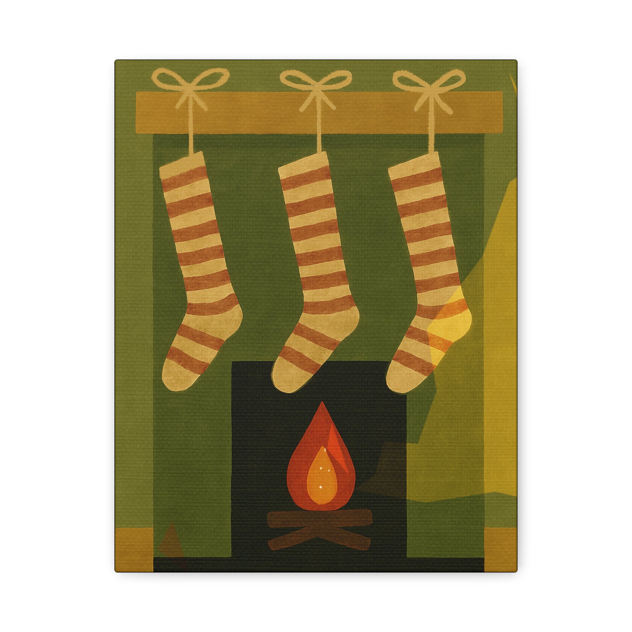 Midwest Mod Seasonal Christmas Art Print - Stockings on Mantel - Matte Canvas, Stretched, 1.25"