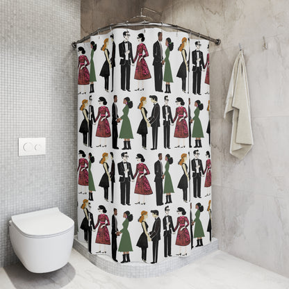 Vintage Retro Couples in Love Graphic Art Shower Curtain