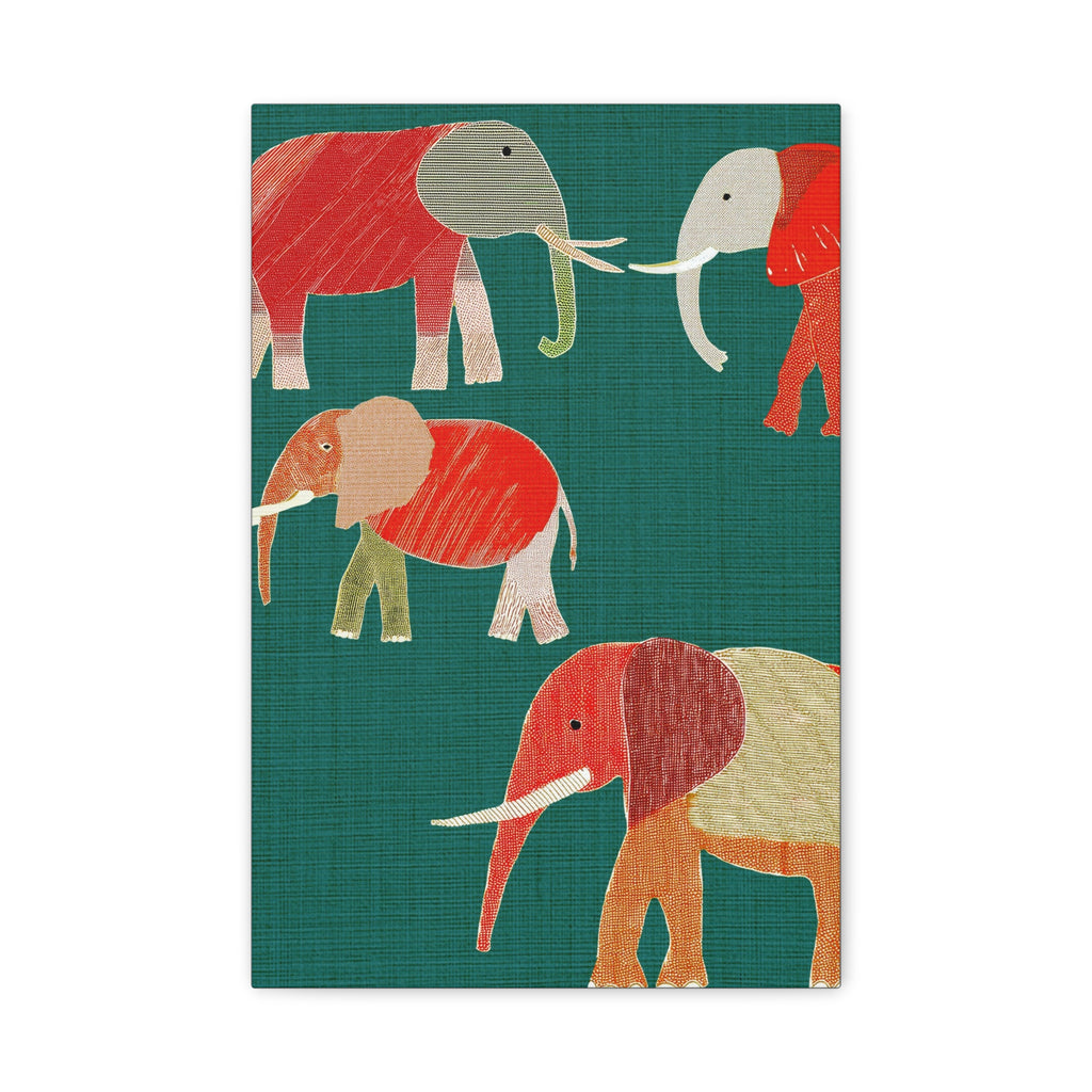 Midwest Modern Pop Art Elephant March - Matte Canvas, Stretched, 1.25" - wall decor, fun art, modern, simple, graphic, nature, elephant