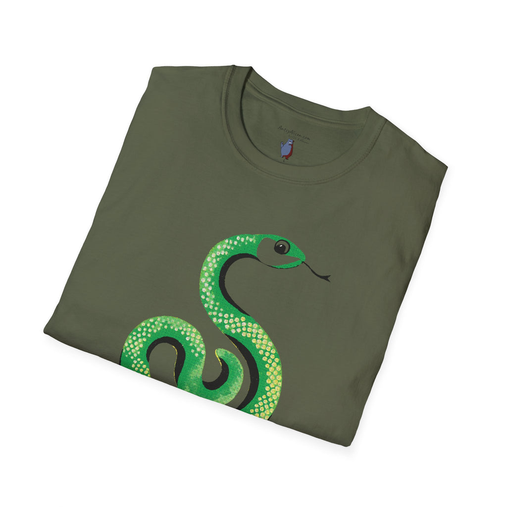 Midwest Modern Pop Icon Green Snake- 100% Cotton Graphic Tee - animal lovers, green, snake, reptile