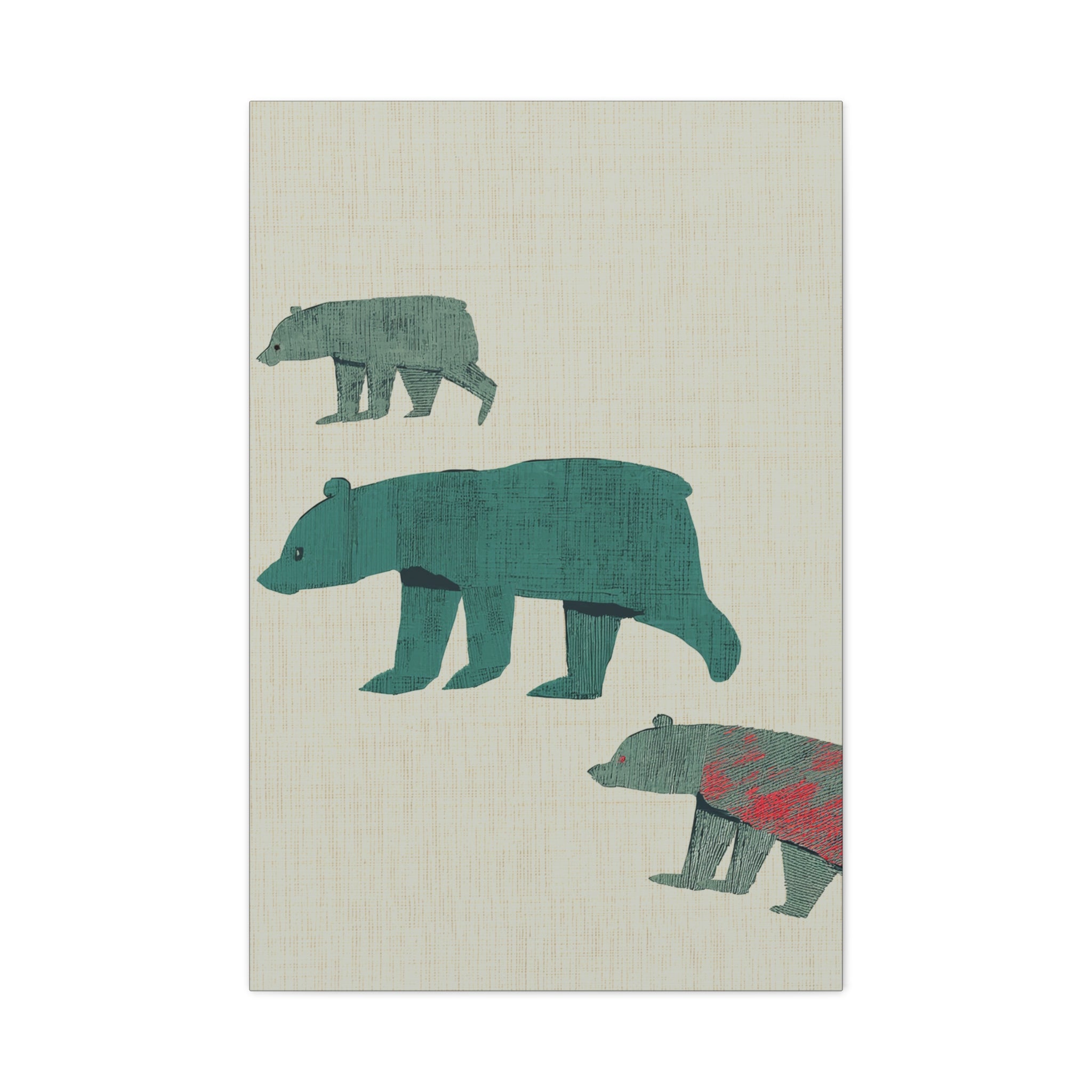 Modern Abstract Three Walking Bears  - Matte Canvas, Stretched, 1.25"