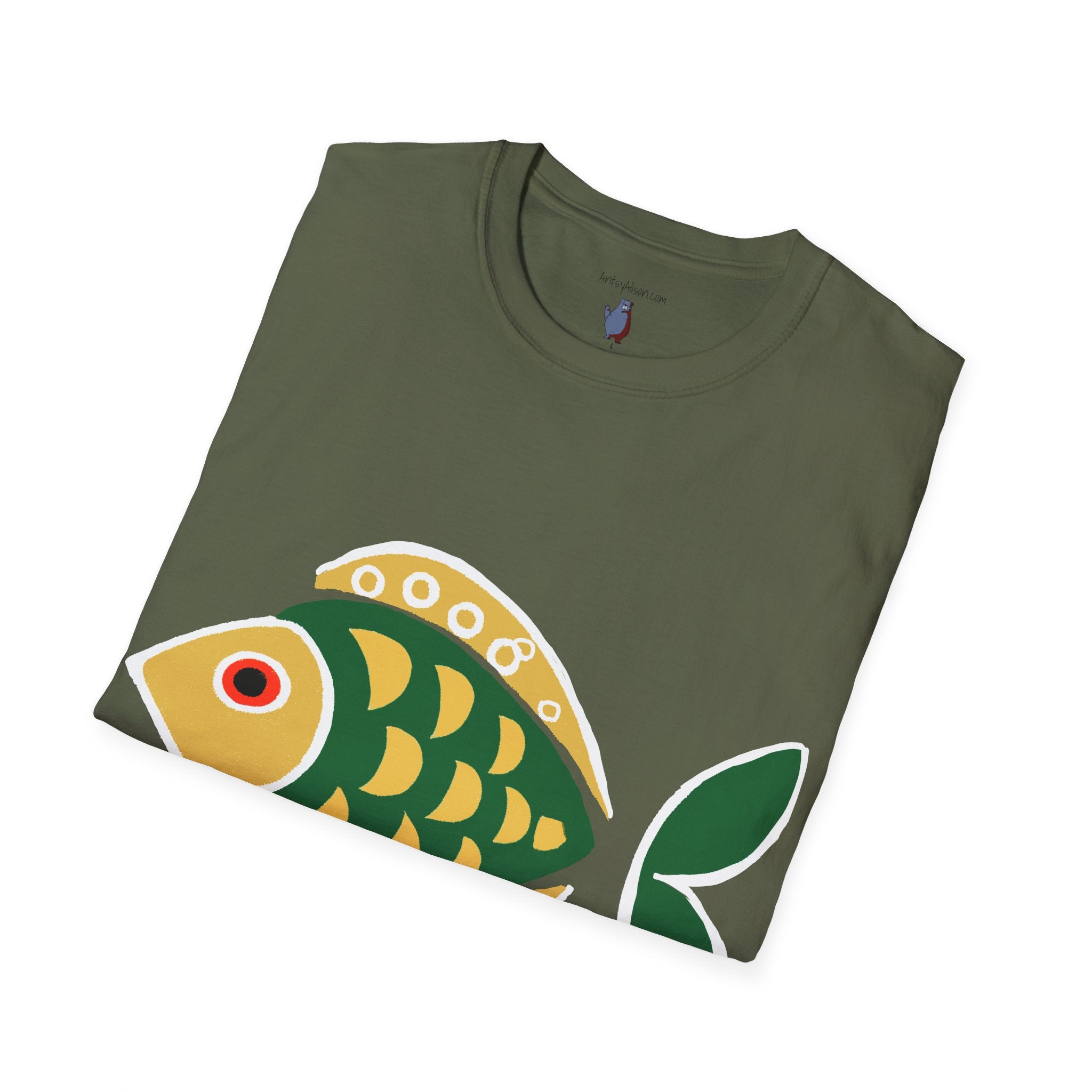 Retro Fish Graphic Art Tee - 100% Cotton T-Shirt