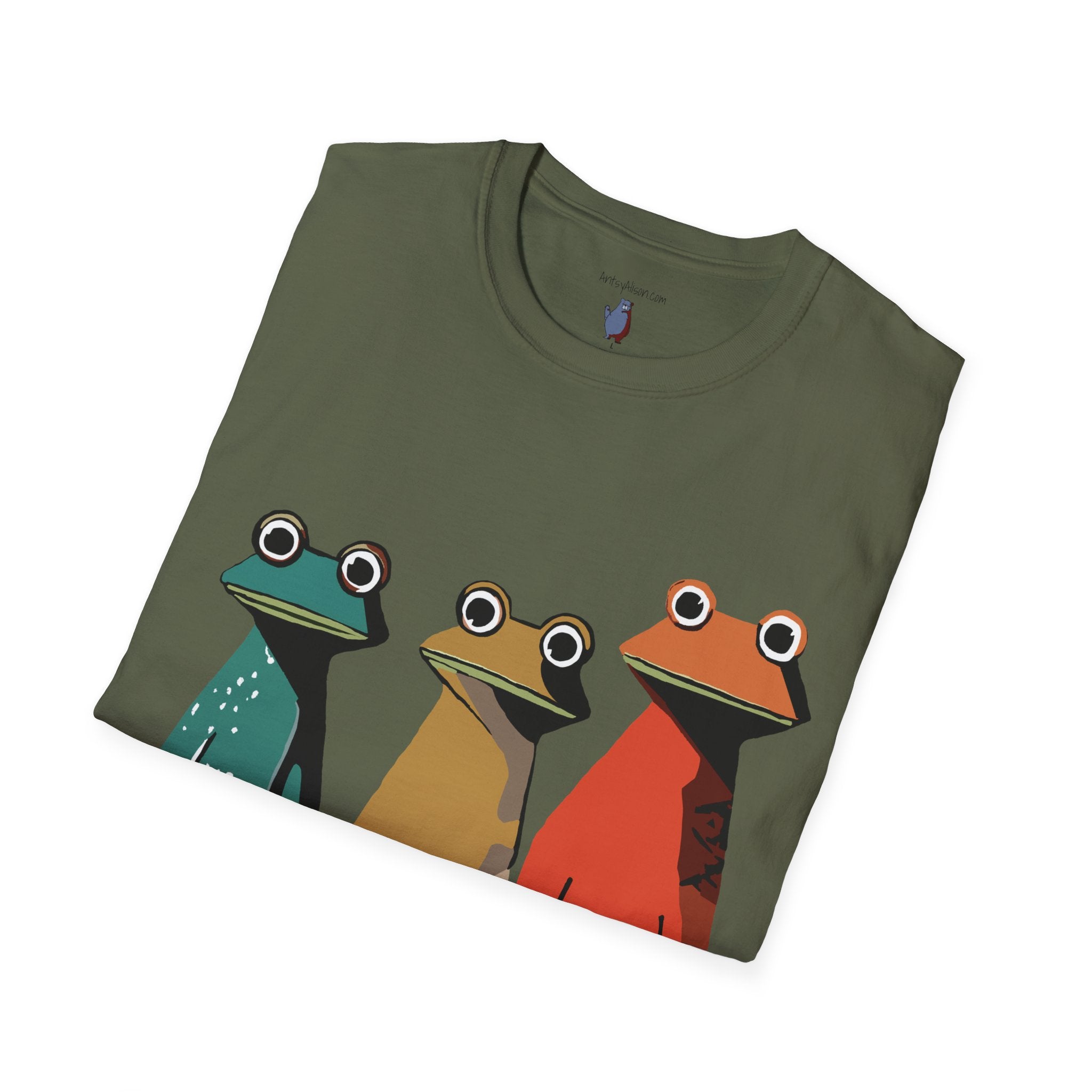 Three Frog Friends Graphic Art Print - 100% Cotton T-Shirt