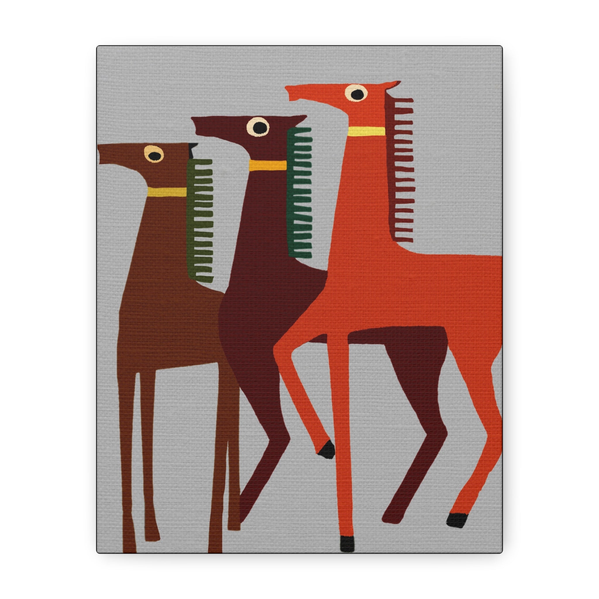 Midwest Modern Abstract Folk Art Style Horse Trio Art - Matte Canvas, Stretched, 1.25" -  home decor, wall art, folk art, horses
