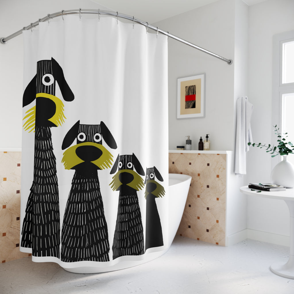 Retro Inspired Wide Eyed Dogs Shower Curtain Yellow Gradient