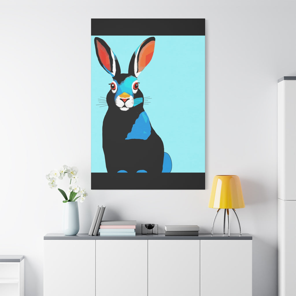 Modern Blue and Black Bunny Rabbit Portrait - Matte Canvas, Stretched, 1.25"