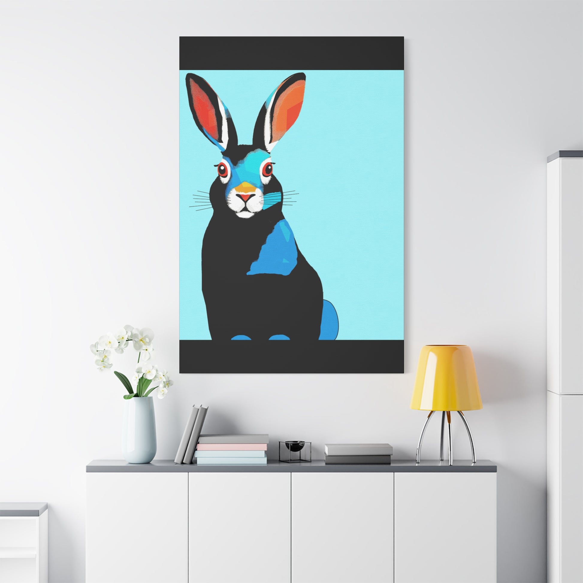 Modern Blue and Black Bunny Rabbit Portrait - Matte Canvas, Stretched, 1.25"