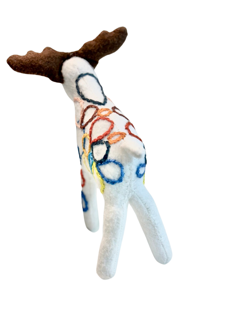 One of a Kind Embroidered Moose Soft Art Textile Plush Decor