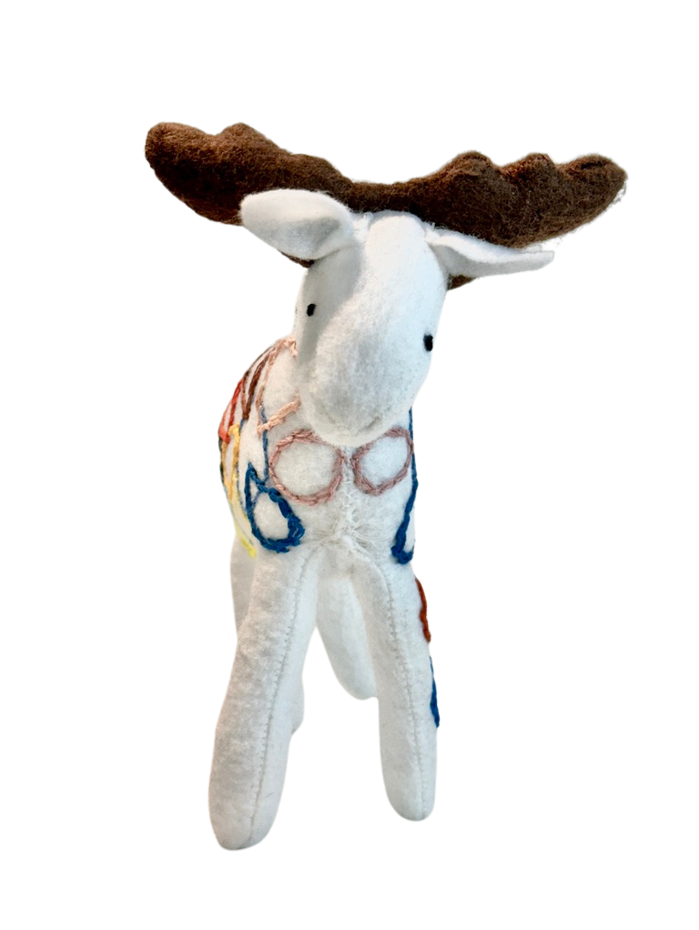 One of a Kind Embroidered Moose Soft Art Textile Plush Decor