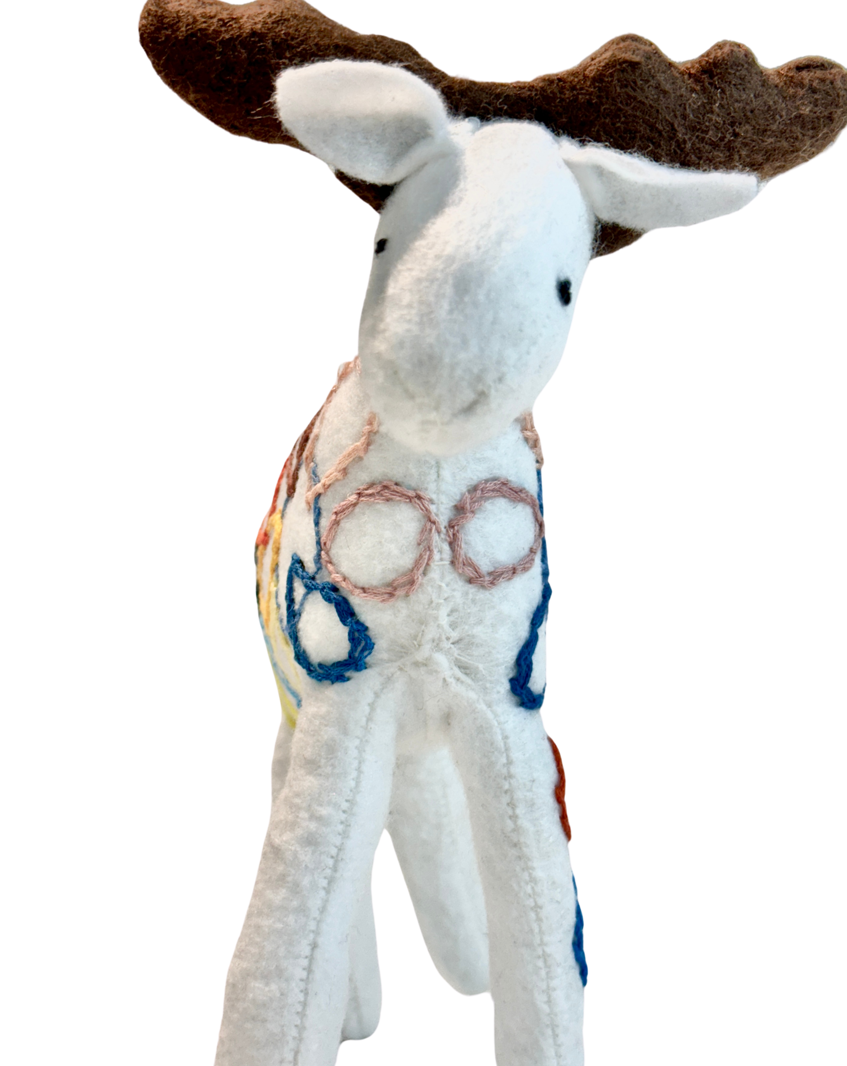 One of a Kind Embroidered Moose Soft Art Textile Plush Decor