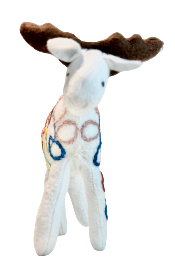 One of a Kind Embroidered Moose Soft Art Textile Plush Decor
