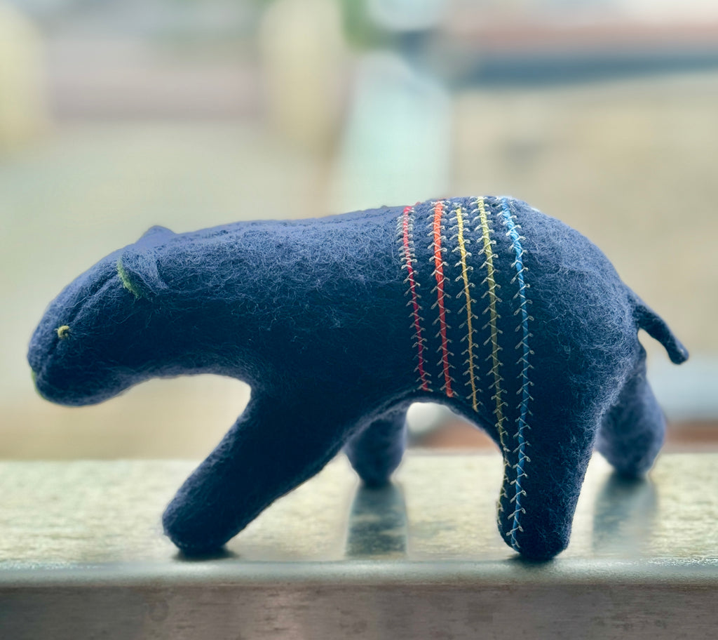 Salmon Obsessed Navy Blue Striped Bear One of a Kind Bear Soft Art Sculpture