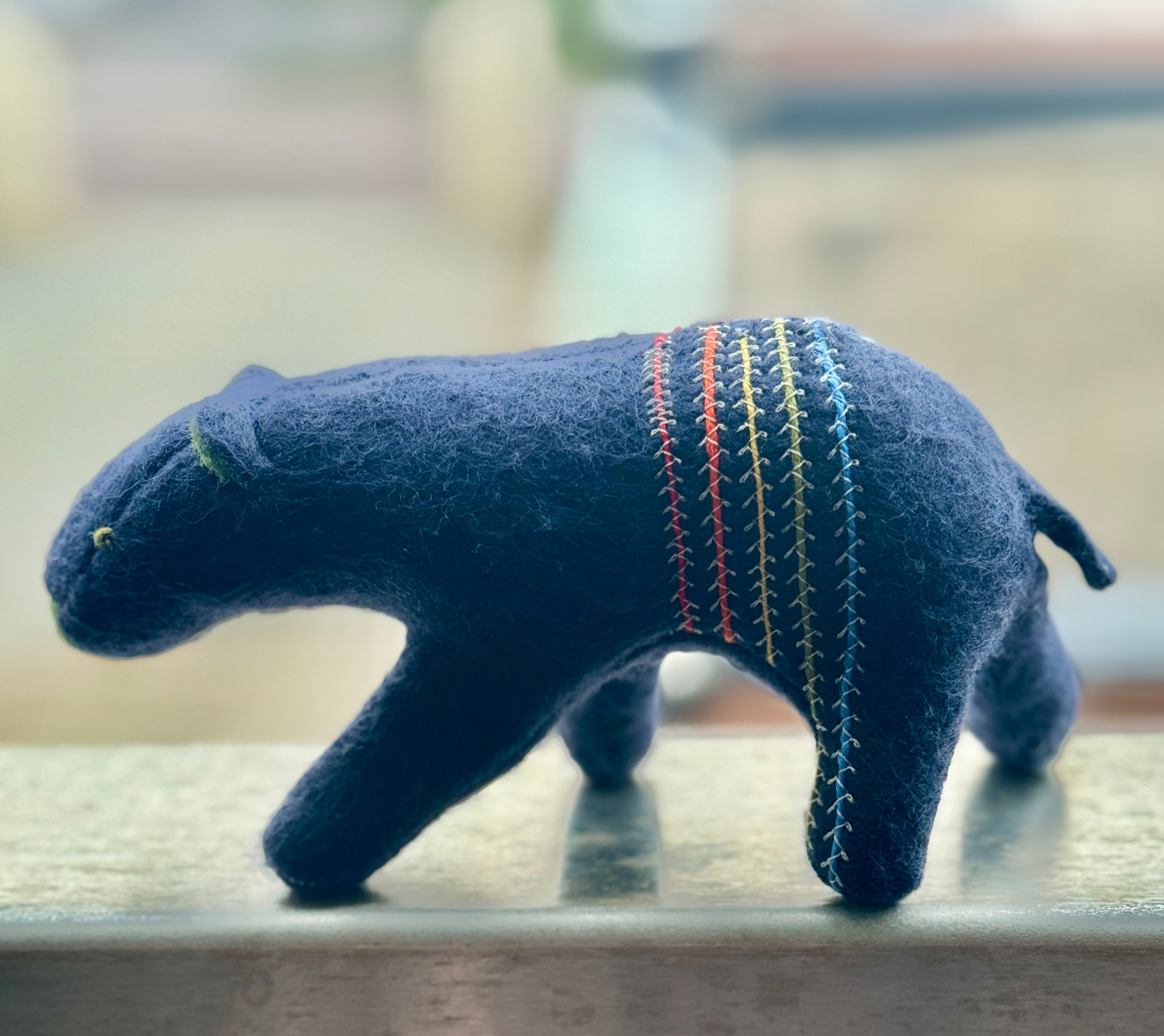 Salmon Obsessed Navy Blue Striped Bear One of a Kind Bear Soft Art Sculpture