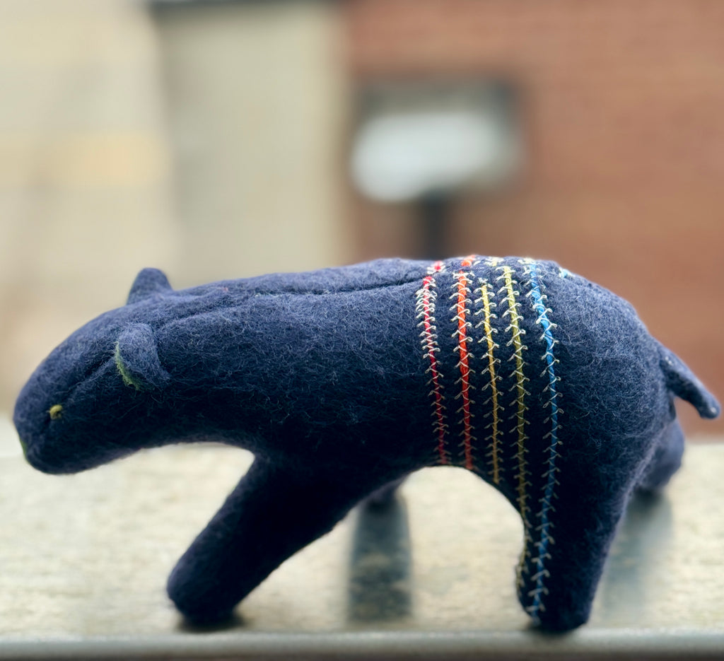 Salmon Obsessed Navy Blue Striped Bear One of a Kind Bear Soft Art Sculpture