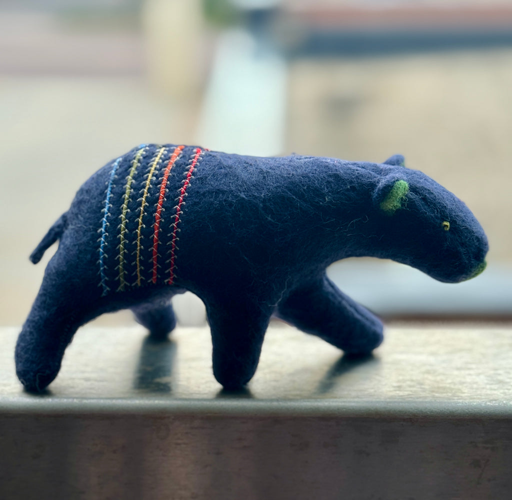 Salmon Obsessed Navy Blue Striped Bear One of a Kind Bear Soft Art Sculpture
