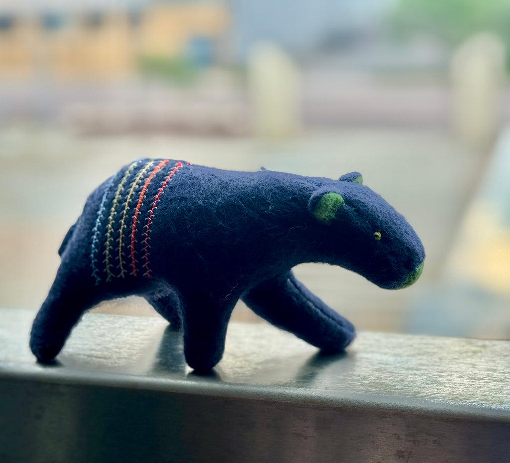 Salmon Obsessed Navy Blue Striped Bear One of a Kind Bear Soft Art Sculpture