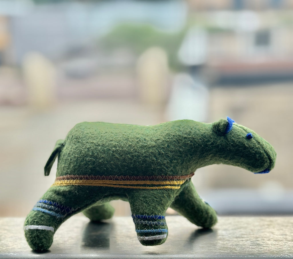 Berry Loving Forest Green Striped One of a Kind Bear Soft Art Sculpture