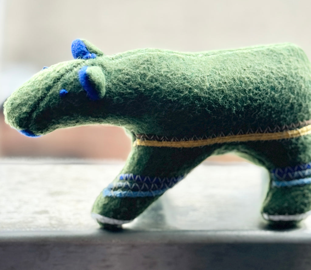 Berry Loving Forest Green Striped One of a Kind Bear Soft Art Sculpture
