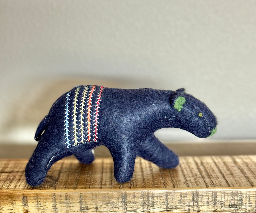 Salmon Obsessed Navy Blue Striped Bear One of a Kind Bear Soft Art Sculpture