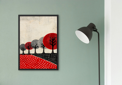 Modern Black and Red Prairie Landscape - Matte Canvas, Stretched, 1.25"