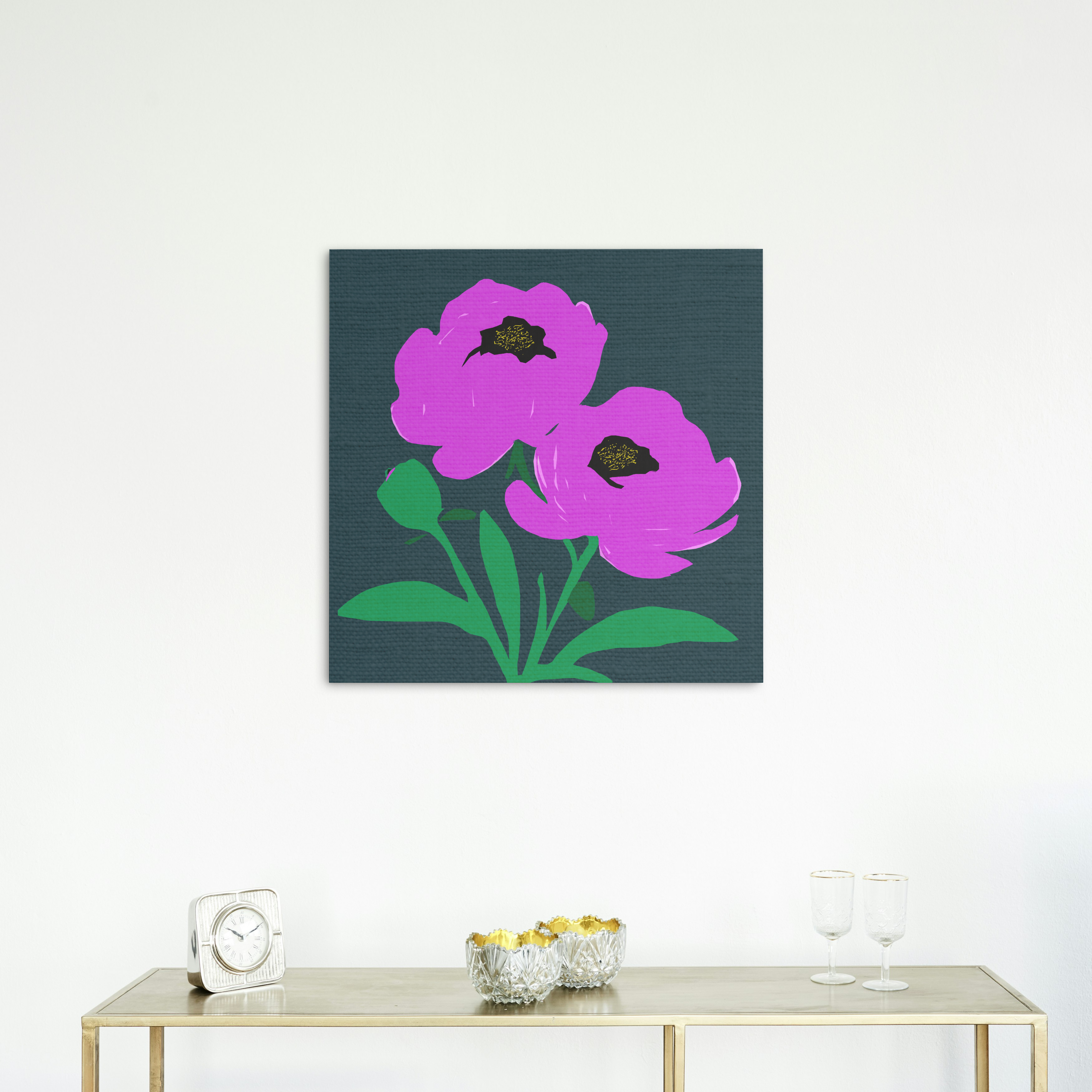 Modern Abstract Pink Peony Peonies with Navy Blue - Matte Canvas, Stretched, 1.25"
