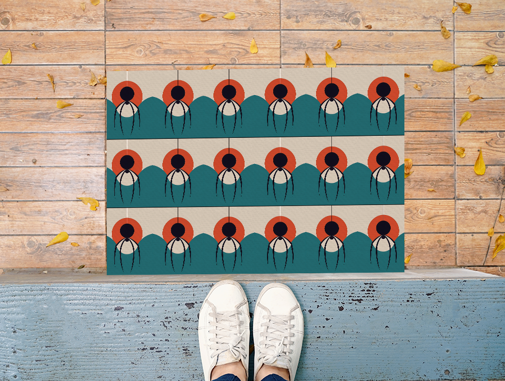 Mid-Century Modern Style Halloween Spider Pattern Outdoor Rug — Retro Abstract Patio Mat