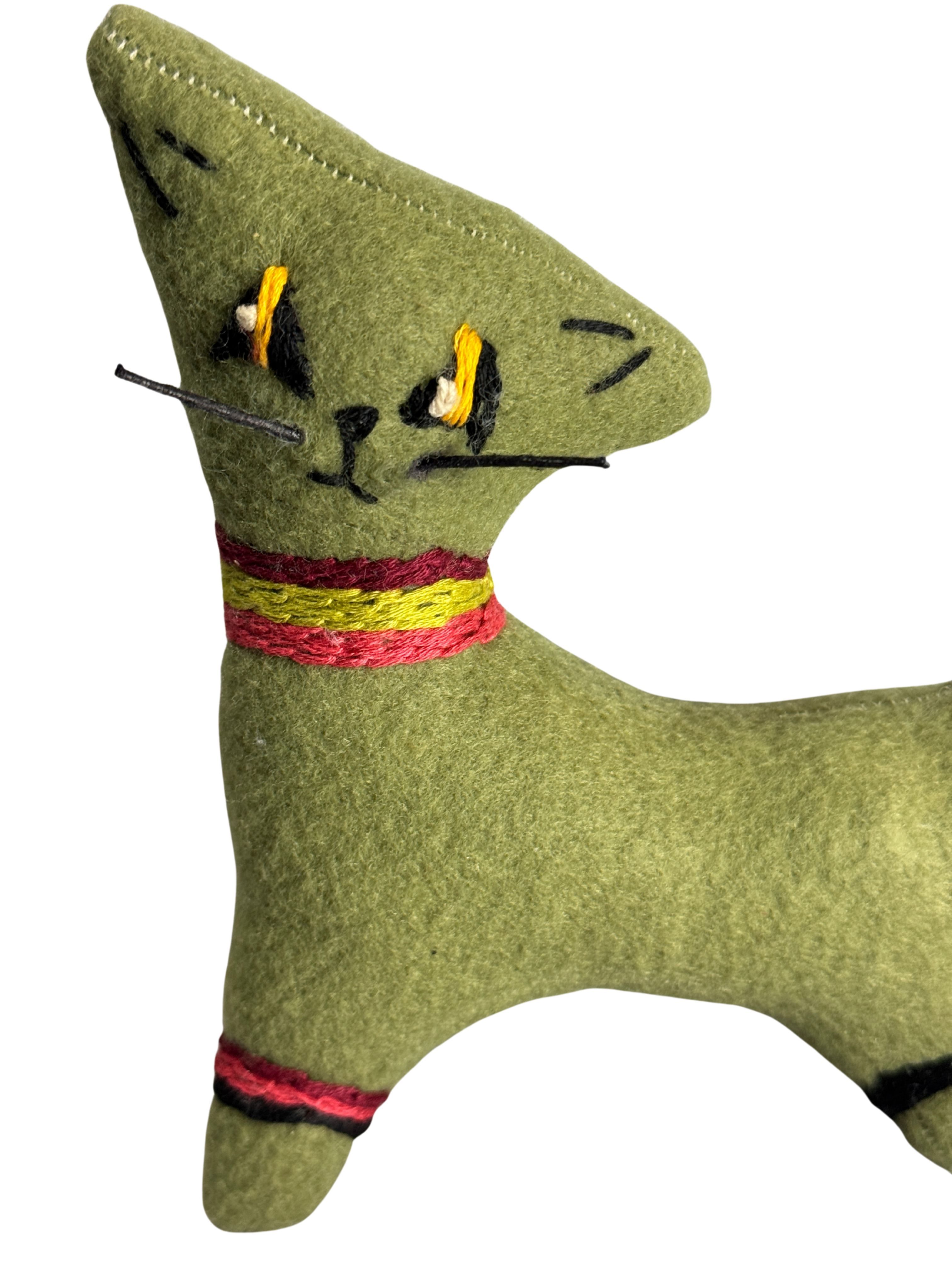 Green and Striped Retro Kitty Cat  - One of a Kind - Soft Art Plush