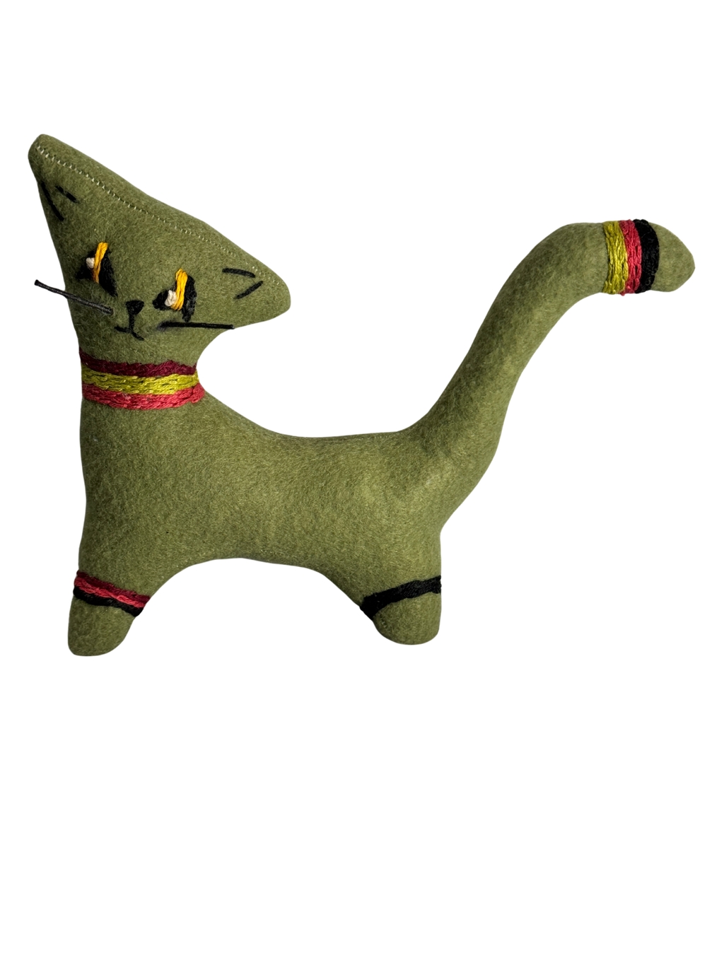 Green and Striped Retro Kitty Cat  - One of a Kind - Soft Art Plush