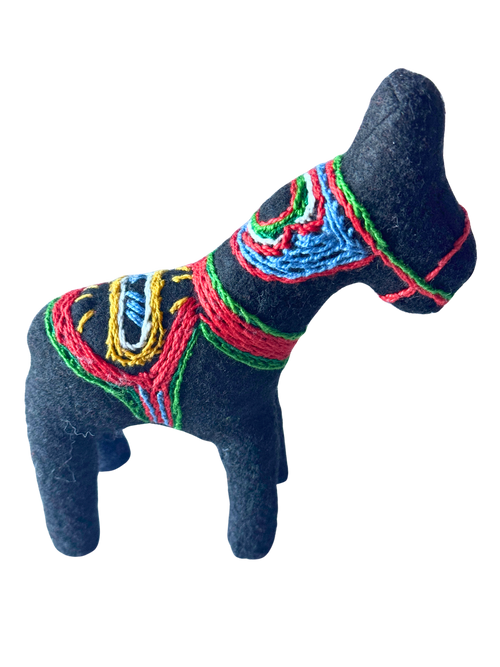 Dala Style Soft Plush Horse in Black - One of a Kind Sidekick