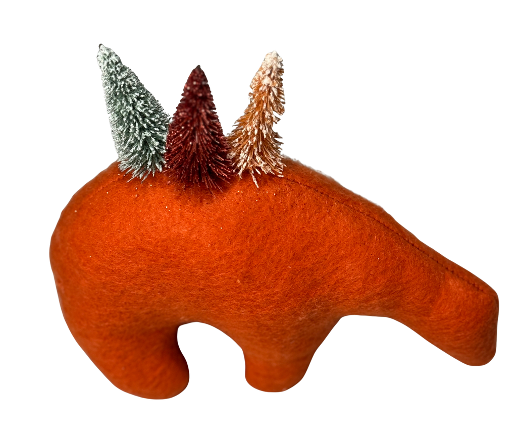 Orange Christmas Tree Loving Folk Art Guardian – Soft Sculpture Bearfolk - Woodland Collection